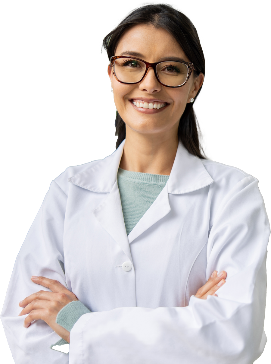 Female Optometrist in white labcoat